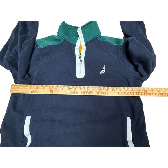"Nautica" 1/4 Mens Sweatshirt Navy /Green Pockets L Chest Logo SZ M Colorblock - Picture 6 of 10